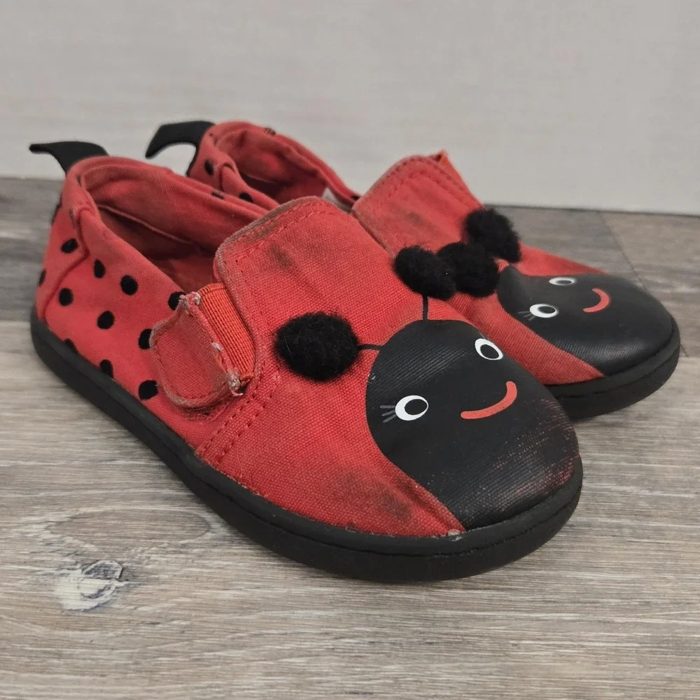 Toms Alpargata Flats Toddler US 8 Lava Red Ladybug Print Casual‎ Shoes